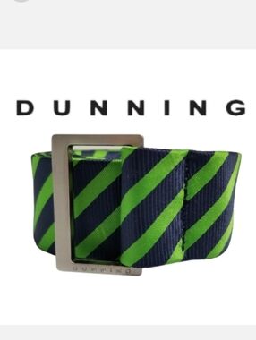 DUNNING Green & Blue Stripe Satin Fabric Branded Buckle Unisex Golf Belt M